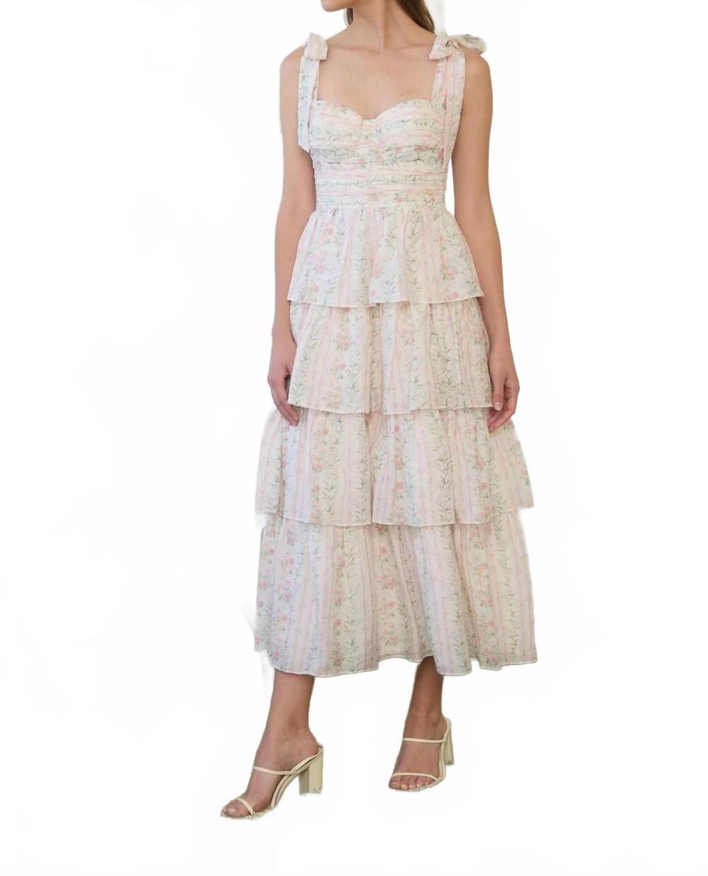 NEW ZOE AND CLAIRE floral tiered midi dress in pink muulti